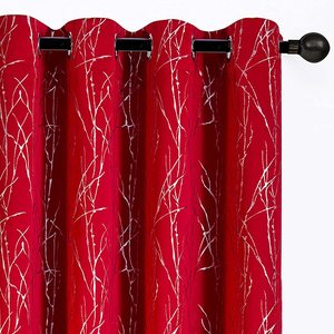 Khách sạn sang trọng nhà màu đỏ Màn cửa sổ Rèm cửa lá in Polyester Vải giáng sinh Rèm cho phòng khách phòng ngủ - Product Image 2