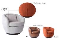 CARLFORD Drehbarer Sessel Minimalistischer Akzentstuhl Freizeit-Stoffsessel für Apartment Wohnzimmermöbel Sillon