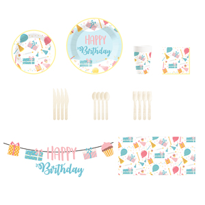 DAMAI Happy Birthday Party Supplies Set with Gift Box Design Includes Happy Birthday Plates Confetti Napkins Disposable Cups - Product Image 4