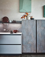 Desain Lemari Dapur Modular Modern YK Home Furniture, Kabinet Dapur PVC dengan Meja Bar