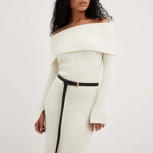 เดรสยาวไหมพรมแขนยาวสำหรับผู้หญิงคุณภาพสูง สีขาว ทรงเข้ารูป เหมาะสำหรับฤดูหนาว - Product Image 2