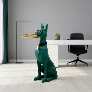 Decoración de Piso para Interiores del Hogar, Bandeja Geométrica Abstracta de Resina Dorada con Figura de Perro <span class=keywords><strong>Dobermann</strong></span>, Estatua de Resina, Adornos, Escultura - Product Image 2