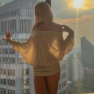 <span class=keywords><strong>Robe</strong></span> moulante décontractée d'été pour femme, coupe ample, couleur unie, épaules dénudées, manches chauve-souris, style sexy et tendance, idéale pour les sorties nocturnes et le streetwear. - Product Image 1