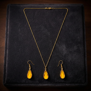 Conjunto de Collar de Acero Inoxidable con Baño de Rodio Personalizado, Colgante de Calcedonia Naranja en Forma de Lágrima, Cadena de Cuerda y Pendientes a Juego para Mujer, Lujo - Product Image 6