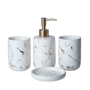 China Style Sand Natural Marble Stone Stocked Cheap room accessories Latest Design Square Sliver Bathroom Accessories Set