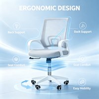 Chaise de bureau en maille à dossier mi-haut avec hauteur et accoudoirs réglables, chaise de travail roulante adaptée à un usage professionnel