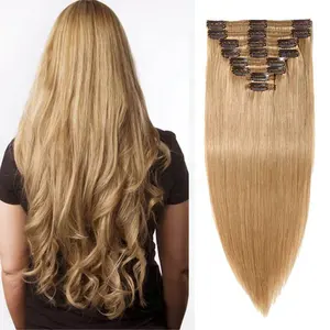 Wholesale 100% Natural Raw Indian Silky Straight Wave Human Hair Extensions Virgin clip in Hair Extension 27#