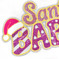 Patchs personnalisés de Noël à sequins, grands badges lettres Santa Babe, vente en gros, fabricant d'appliques pour le dos de vestes de fêtes OEM