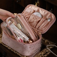 Pochette cosmétique à deux étages sac de rangement pour bijoux maquillage velours élégant dames sac cosmétique de voyage portable