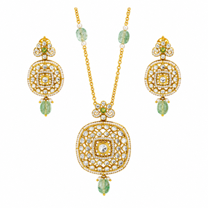 Conjunto de Collar y Pendientes Étnicos de Plata 925 con Piedras Verdes y Cuentas Blancas, Joyería Nupcial Tradicional India - Product Image 2