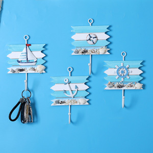 Mystic Arts Ocean Theme <b>Wall</b> <b>Hooks</b> Wood <b>Key</b> Rack Mediterranean Style Home Decor With Shell And Anchor Design - Product Image 1