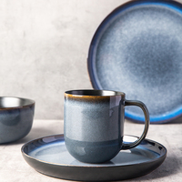 Vente en gros d'usine - Service de table en céramique à glaçure réactive bleue nordique - 16 pièces - Assiettes en porcelaine pour restaurant et hôtel