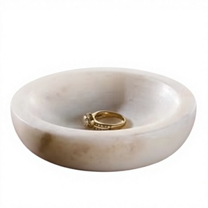Plateau à bijoux en marbre rond, organisateur de bijoux en pierre, plat décoratif pour bagues, boucles d'oreilles, bracelets, décoration de coiffeuse - Product Image 1