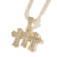 Mode nouveau diamant hip hop hommes rappeur classique glacé cz baguette carré zircon triple croix pendentif collier