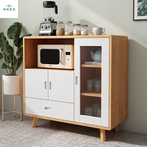 Nordic Solid Wood <b>Sideboard</b> Microwave Cabinet <b>Storage</b> Unit For Dining Room Small Apartment Kitchen Cabinet With Glass Door - Product Image 1