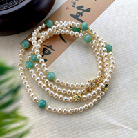 Nouveaux Colliers Pendentifs Délicats de Style Chinois en Perles d'Imitation, Agate Verte Naturelle et Fermoir Doré, Idéaux pour les Tenues Décontractées