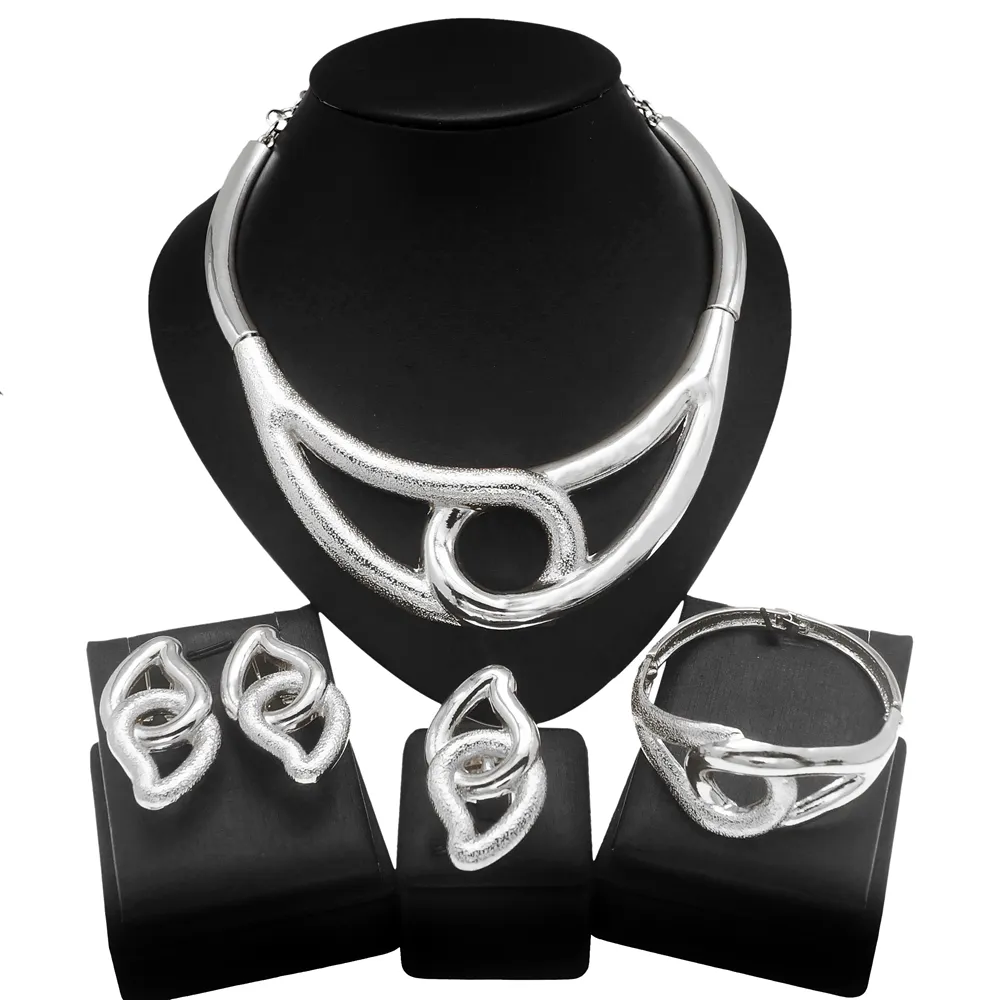 Conjunto de joyas de oro de 22 quilates para mujer, joyería de moda italiana de Dubái, collar, pendientes, anillos, Juego de 4 Uds., regalo de fiesta para mujer