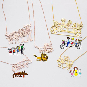สร้อยคอชื่อสั่งทำส่วนตัว สแตนเลสสตีล สร้อยคอพร้อมลายวาดของเด็ก - Product Image 4