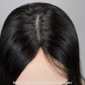 Topper de <span class=keywords><strong>cheveux</strong></span> naturels en gros avec dentelle HD invisible, noir de jais, pré-épilé, raie au milieu, base en soie effet cuir chevelu réel - Product Image 2