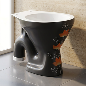 Cuvette de toilettes en porcelaine Vitrosa, design européen, bicolore bleu et blanc rustique, avec siphon en S - Product Image 2