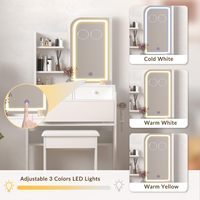 Ensemble de coiffeuse moderne en bois blanc durable avec 3 tiroirs, miroir LED, loupe 3X/5X et tabouret pour chambre à coucher - Vente en gros
