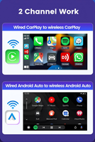 Adaptateur sans fil CarPlay Android Auto 2 en 1 avec logo personnalisé, fabricant en gros, boîte intelligente pour voiture avec double WiFi 5,8 GHz