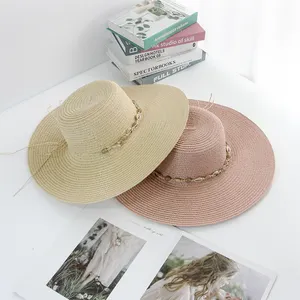 Extra Large Foldable Round Beach Sun Protection Hat Cheap For Womens Shell Rope Wide Brim Straw Floppy Hat