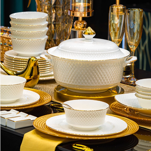 Chất Lượng Cao Vàng Cạnh Sứ Trắng Thân Thiện Với Môi Dịch Vụ Khách Sạn Bữa Ăn Tối Đặt Nổi Tốt Xương Trung Quốc Sang Trọng Bộ Đồ Ăn - Product Image 4