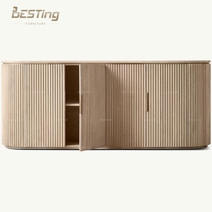 Meuble <span class=keywords><strong>de</strong></span> style classique moderne personnalisable, <span class=keywords><strong>salon</strong></span>, grande capacité, <span class=keywords><strong>buffet</strong></span> en bois massif à grille rayée - Product Image 2