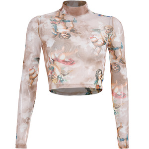 Nuovo Angelo di Stampa Della Maglia Crop Top A Maniche Lunghe Delle Donne Felpa Con Cappuccio Delle Donne - Product Image 1