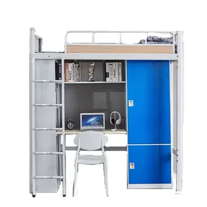 Lit superposé pour dortoir en métal pour adultes dans un appartement scolaire Lit mezzanine avec bureau