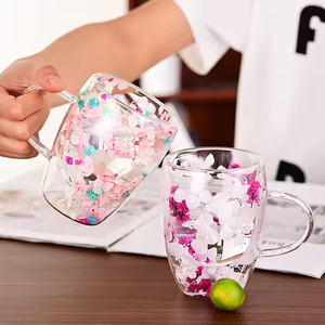 Hoa Khô cốc đơn giản chịu nhiệt đôi tường Cốc thủy tinh in xu hướng thủy tinh borosilicate cao trà cà phê ly drinkware - Product Image 5