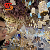 Pohon Meja Hias Bentuk Bunga Besi Berkualitas Tinggi, Elegan, Emas, Raksasa, Berbahan Logam dengan Lampu