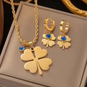 2023 Hochwertige Modeschmuck-Sets 18 Karat Gold Edelstahl Lucky Four Leaf Clover Halskette Ohrringe Schmuckset