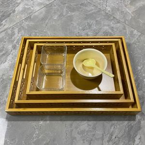 Plateau de service en bambou 18-18,9 cm, design sculpté, pour le thé, les gâteaux, les fruits, usage domestique et hôtelier - Product Image 2
