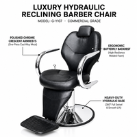 Fauteuil de Barbier Professionnel Inclinable Robuste en Cuir PU Noir avec Accoudoirs Chromés pour Salon de Coiffure et Équipement de Spa
