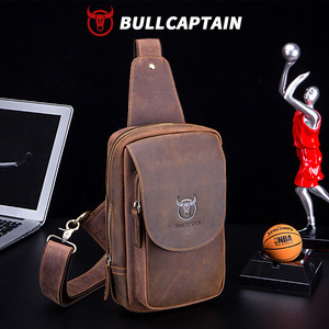 Bolso de Pecho de Cuero Crazy Horse BULL CAPTAIN, Bolsos Cruzados de Cuero Retro para Hombre, Bolso de Viaje Corto con Bolsillo con Cremallera, Bolsos Cruzados para Hombre - Product Image 1