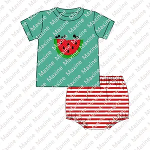 Gold Supplier Watermelon Applique Toddler Boys Diaper Set Cute Boys Clothing Set For Summer