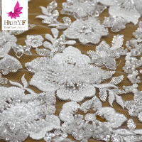 Tissu en dentelle française de luxe HY2220, dernière collection, broderie florale perlée avec sequins, vente en gros