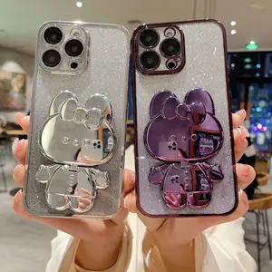 Factory Wholesale Hello Cute Rabbit Makeup Mirror Holder Luxury Glitter Diamond Phone Case For Xiaomi Redmi Note 13 Pro K60