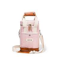 Sac isotherme à vin vintage en toile Oxford à rayures avec logo personnalisé, sac à dos pour 2 bouteilles, boîte à vin isolée pour le camping, le pique-nique et les activités de plein air