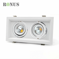 Double tête 7W * 2 Spot rectangulaire LED COB Down Grille d'éclairage Plafonnier encastré réglable Downlight