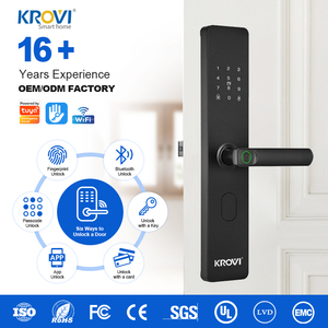 KROVI G07 OEM/ODM ระบบคลาวด์ Wi-Fi และล็อคด้วยลายนิ้วมือ  วัสดุอลูมิเนียมอัลลอย สีดำ  ระบบล็อคประตูอัจฉริยะสำหรับประตูไม้ - Product Image 1