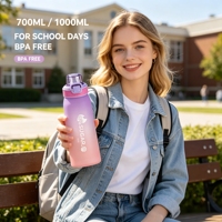 Bouteille anti-fuite sécurisée avec options de parfum, couvercle à ouverture rapide, paille intégrée, sangle, compatible lave-vaisselle pour l'école, le cyclisme et la randonnée