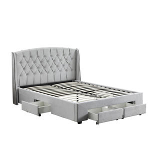 Cama tapizada con mechones asequible con cajones de almacenamiento grandes, marco de cama de muebles de dormitorio moderno - Product Image 2