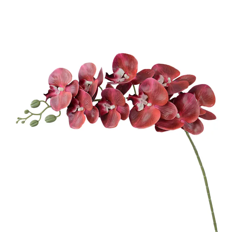 Real Touch Latex Phalaenopsis Flores artificiales 9 cabezas Rama única Mariposa roja Orquídeas Hogar Boda Decoración de Navidad