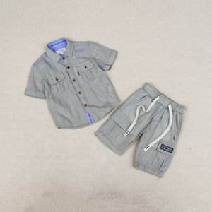 Nouvel ensemble décontracté 2 pièces en <span class=keywords><strong>lin</strong></span> pour enfants, style cargo uni, chemise à manches courtes et short pour l'été, vêtements pour garçons et tout-petits - Product Image 2