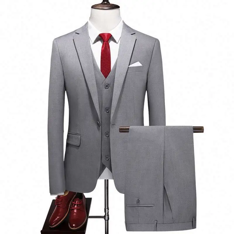 Three-Piece Suit Male Professional Blazer Plus Size Suit Solid Color Men's Suits