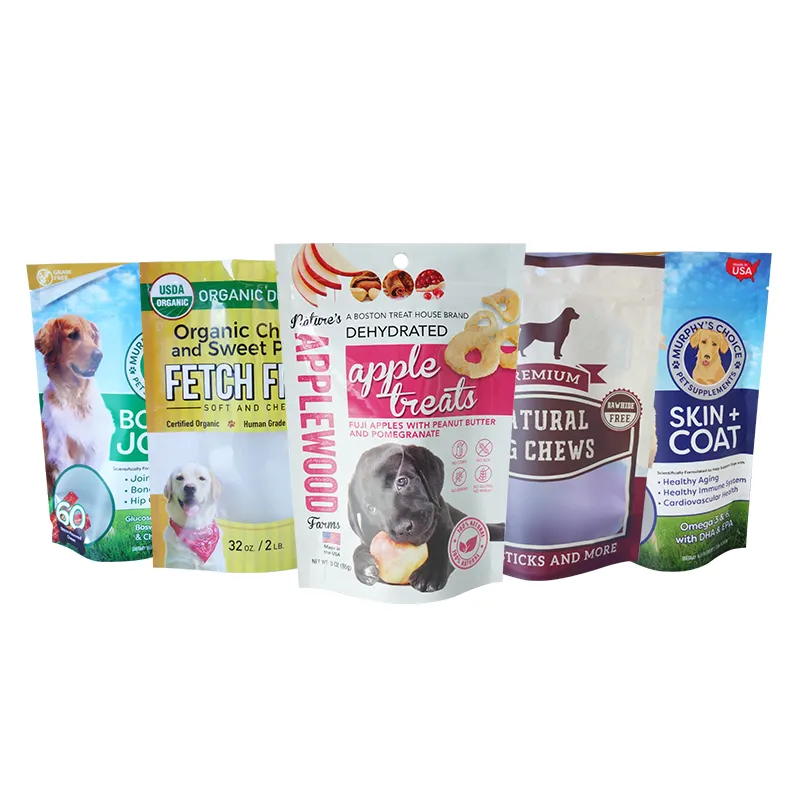 Sac d'emballage en plastique pour animaux domestiques, pour aliments de chiens, avec fermeture éclaire refermable, pochette sur mesure pour nourrir les animaux