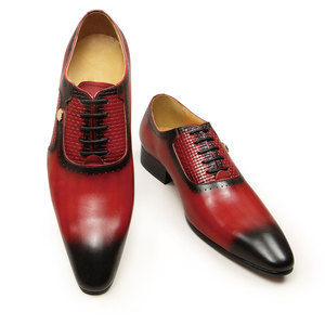 Chaussures Oxford habillées pour hommes OEM, en cuir véritable <span class=keywords><strong>rouge</strong></span> de haute qualité, à lacets, bout pointu, grandes tailles, style <span class=keywords><strong>mariage</strong></span> et bureau - Product Image 2